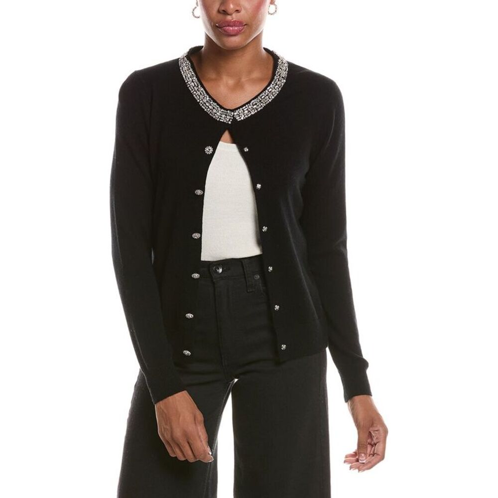 Incashmere Womens Wool & Cashmere-Blend Cardigan, Black
